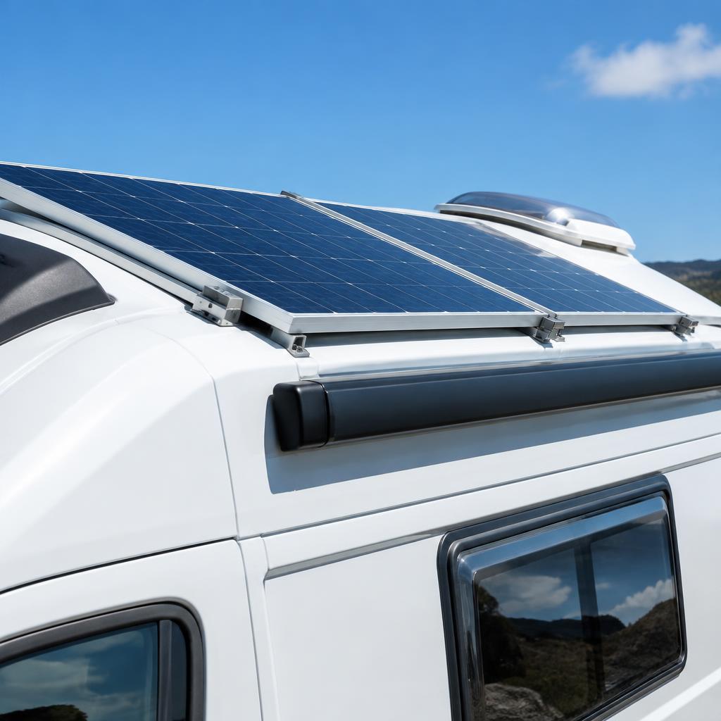 Solar panels installed on a campervan roof